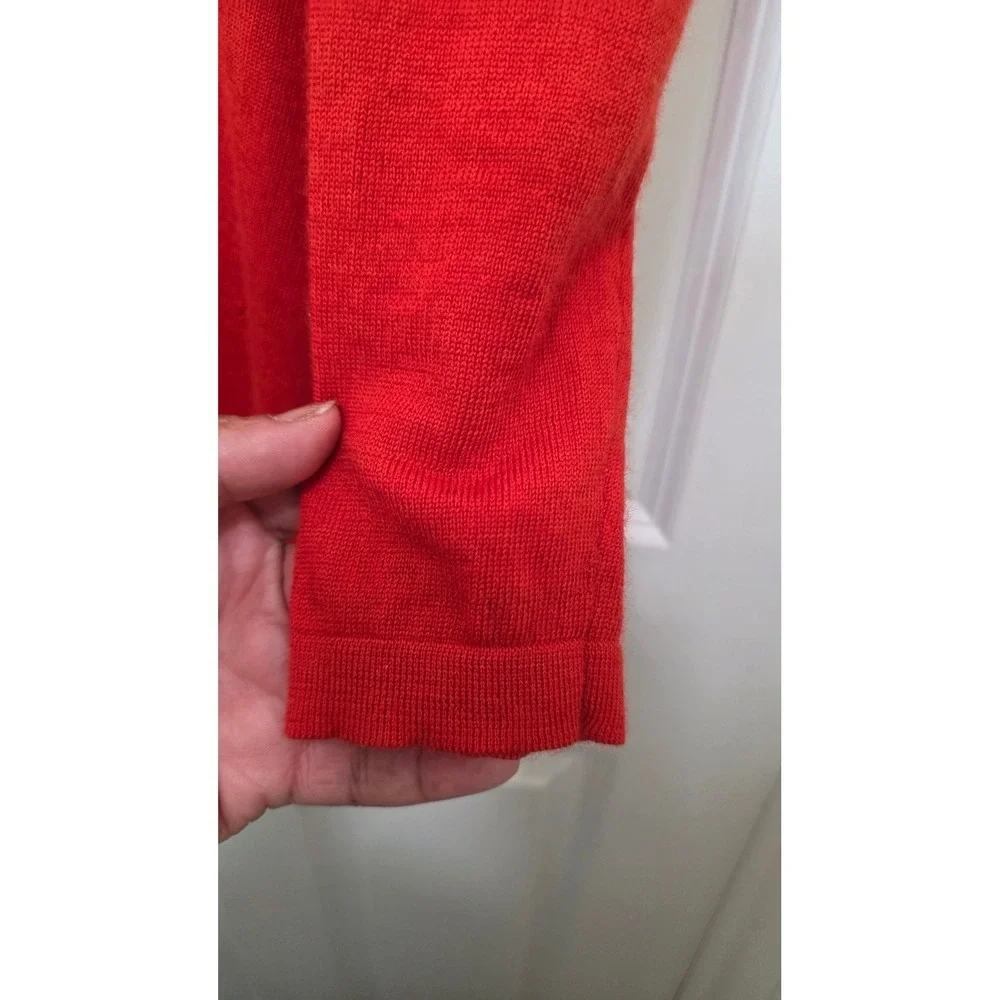 Eileen Fisher Cardigan‎ Womens Medium Red Merino Wool Longline V-Neck Sweater